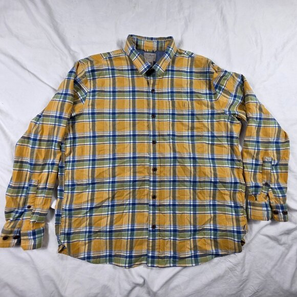 L.L.Bean Traditional Fit Mens Large Yellow Plaid Button Front Shirt Long Sleeve - Picture 1 of 9